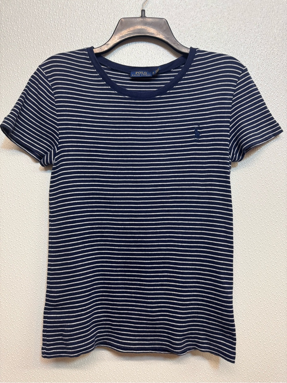 Polo by Ralph Lauren Navy & White Stripe Crewneck Tee Sz M (E-2)
